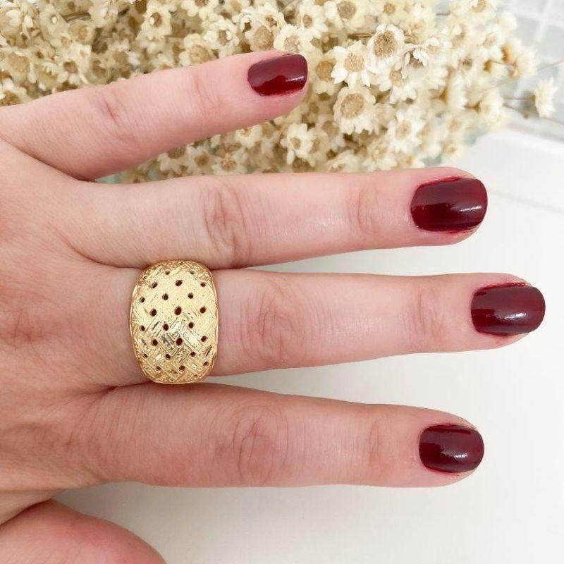 Anel Quadrado Tela Bordada