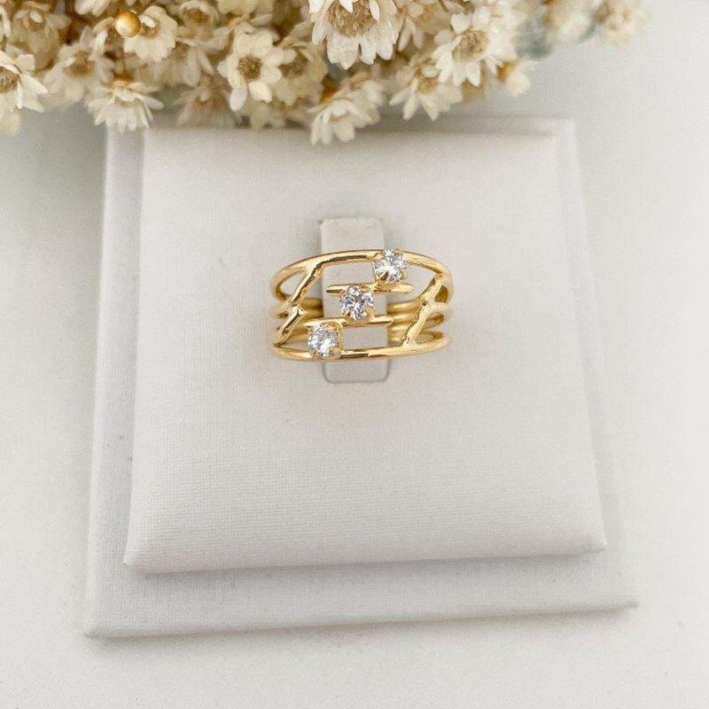 Anel Tres Zirconias Transvesal