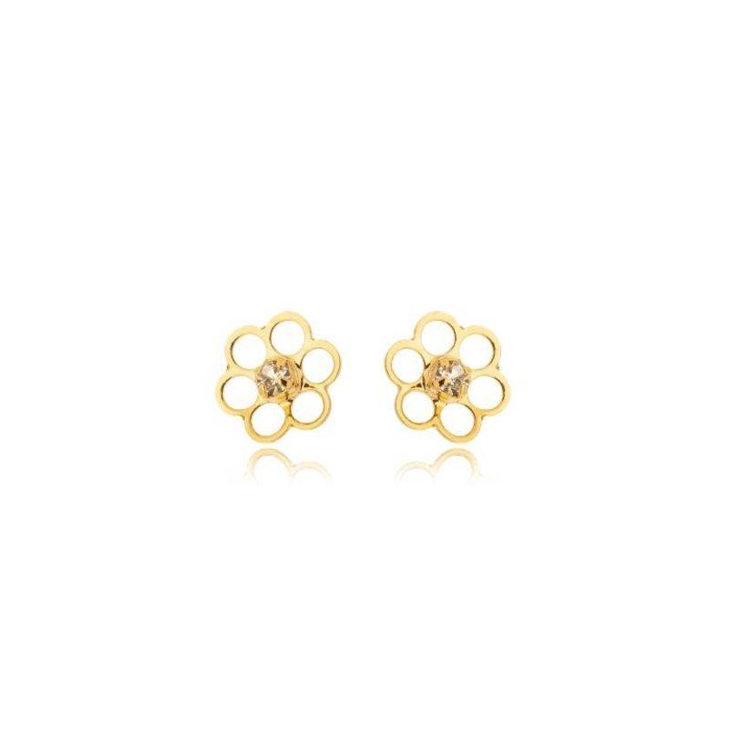 Brinco Flor Vazada e Miolo Zirconia Colors