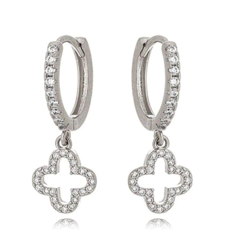 Brinco Argola Trevo Cravejado Prata