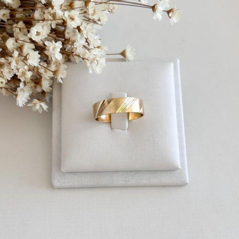 Anel Aliança Riscada e Fosca