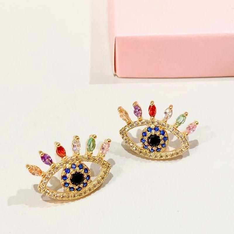 Brinco Olho Grego Cravejado Grande