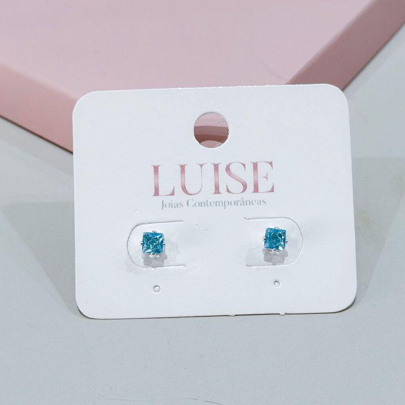 Brinco Quadrado Azul Céu Prata