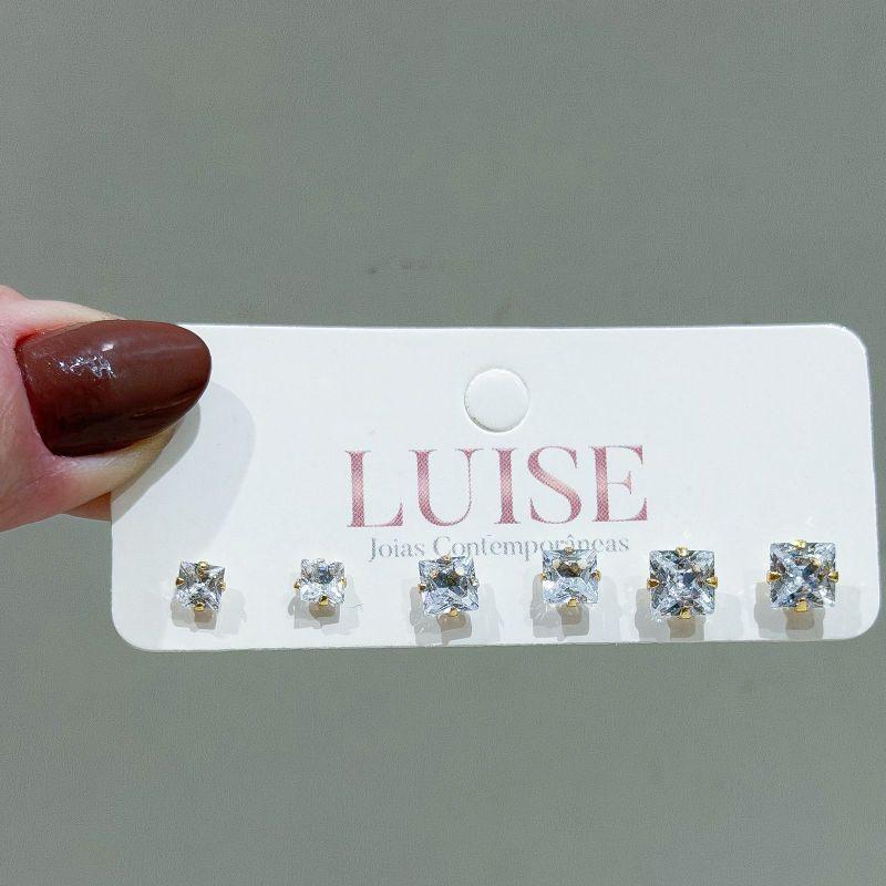 Brinco Trio Ponto de Luz Quadrado Ouro