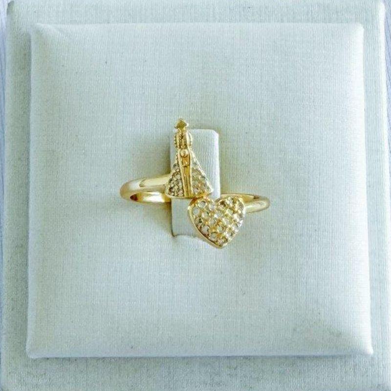 Anel Nossa Senhora e Coração Cravejado Ouro