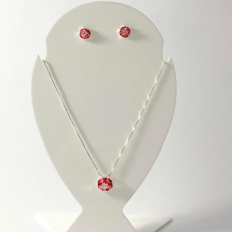 Conjunto Flor Cravejado Prata