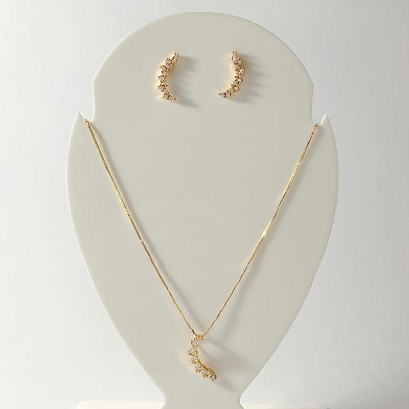 Conjunto Virgula Cravejado Ouro
