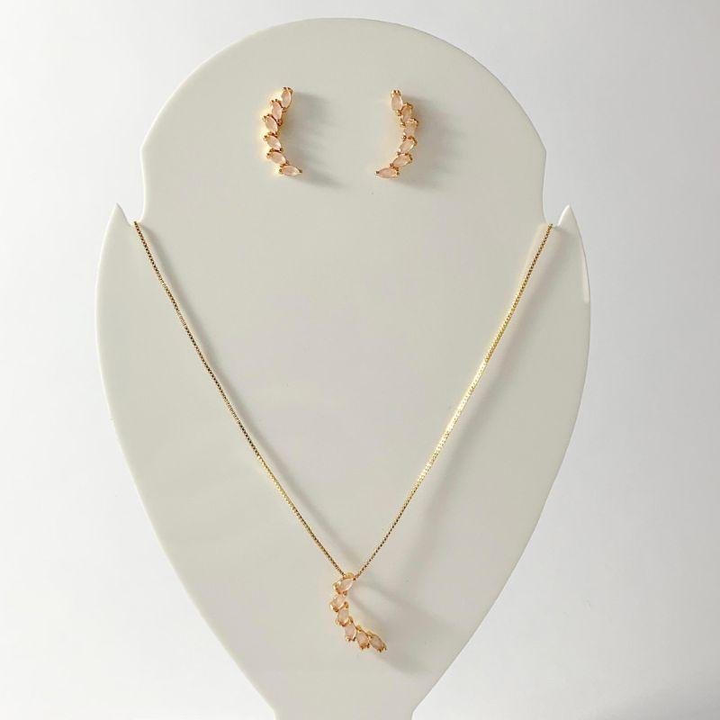 Conjunto Virgula Cravejado Ouro