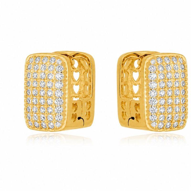 Brinco Argola quadrada Luxo Cravejada Ouro