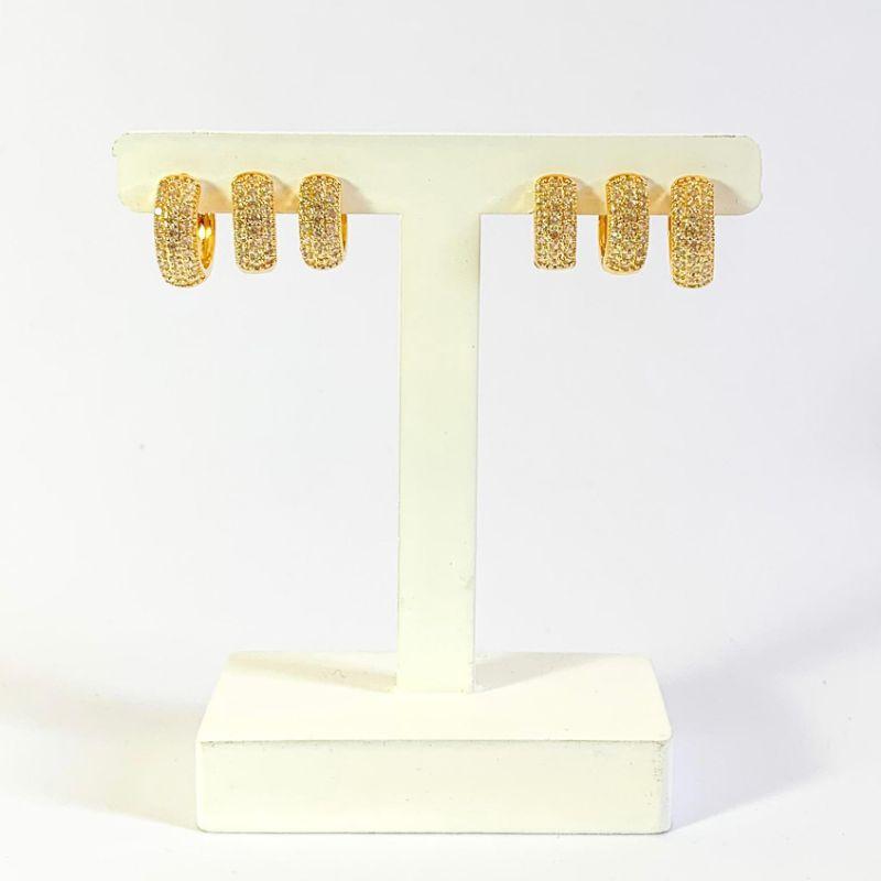 Brinco Trio Argola Cravejada Cristal 3 Fileiras Ouro