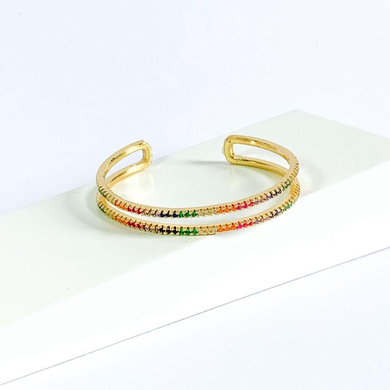 Pulseira Bracelete Duplo Cravejado Colorido