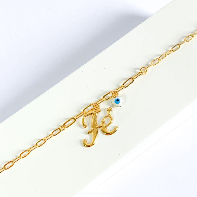 Pulseira Pingente Fé e Olho Grego