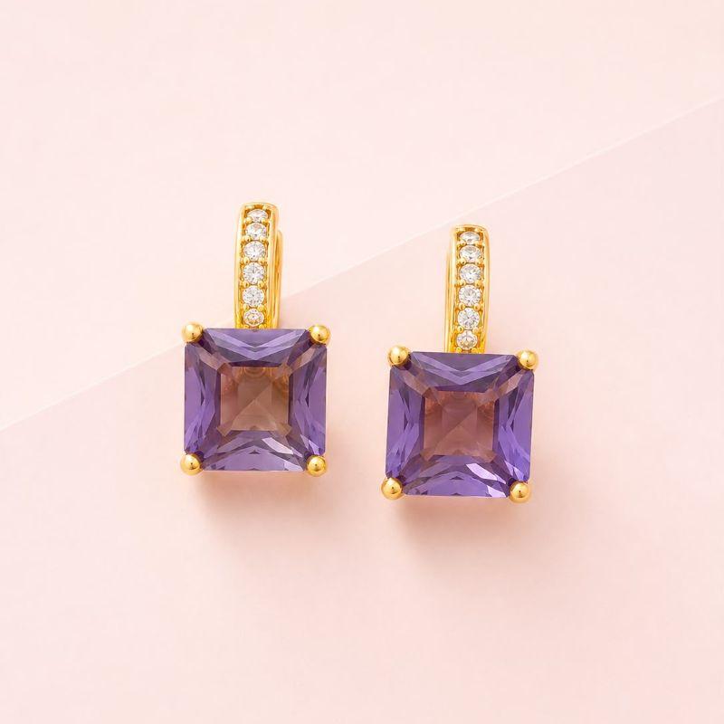 Brinco Argola Cristal Quadrado Lilas