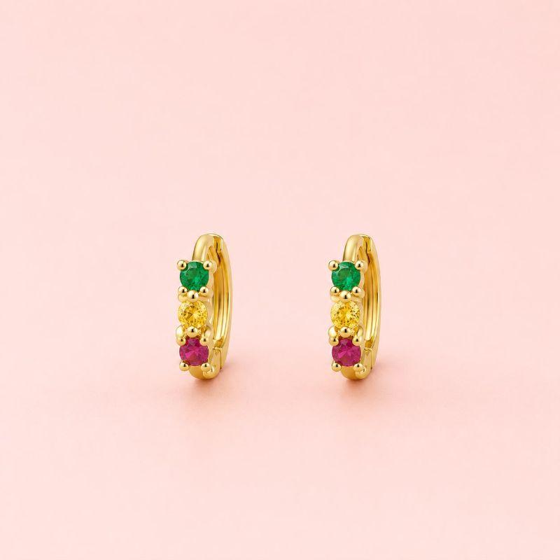 Brinco Argola Pontos Verde e Pink