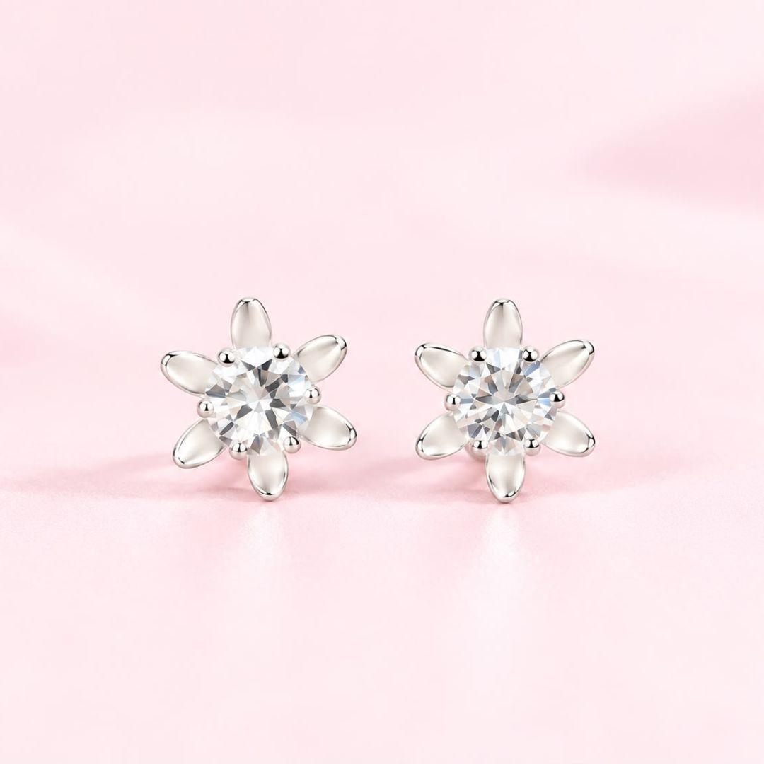 Brinco Flor com Zirconia ao Centro Prata